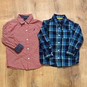 Nautica/OshKosh Kids' Red Gingham and Blue Plaid Button-Down Shirts - Size 4T